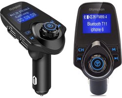 Bluetooth FM Transmitter voor auto, 120 ° Rotatie Auto Radio Adapter CarKit met 4 Music Play Modes / Hands-free Bellen / TF Kaart / USB Auto Lader / USB Flash Drive / AUX Input / Output 1.44 inch LCD Display/ Bluetooth Carkit 5 in 1