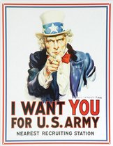 Wandbord - Uncle Sam I Want You For U.S. Army -30x40cm-