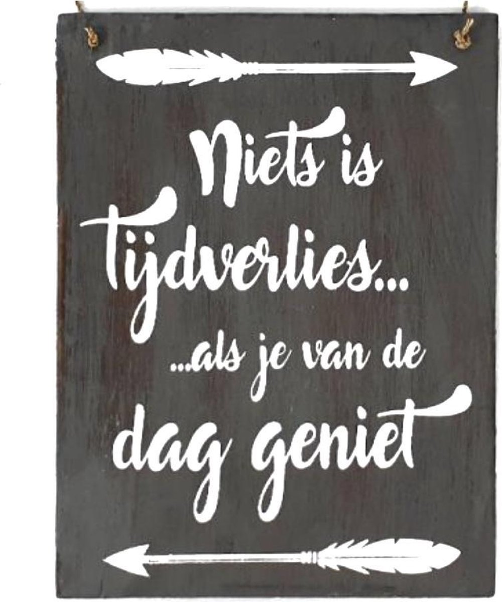 tekstbord 20x15cm tijdverlies antique grey
