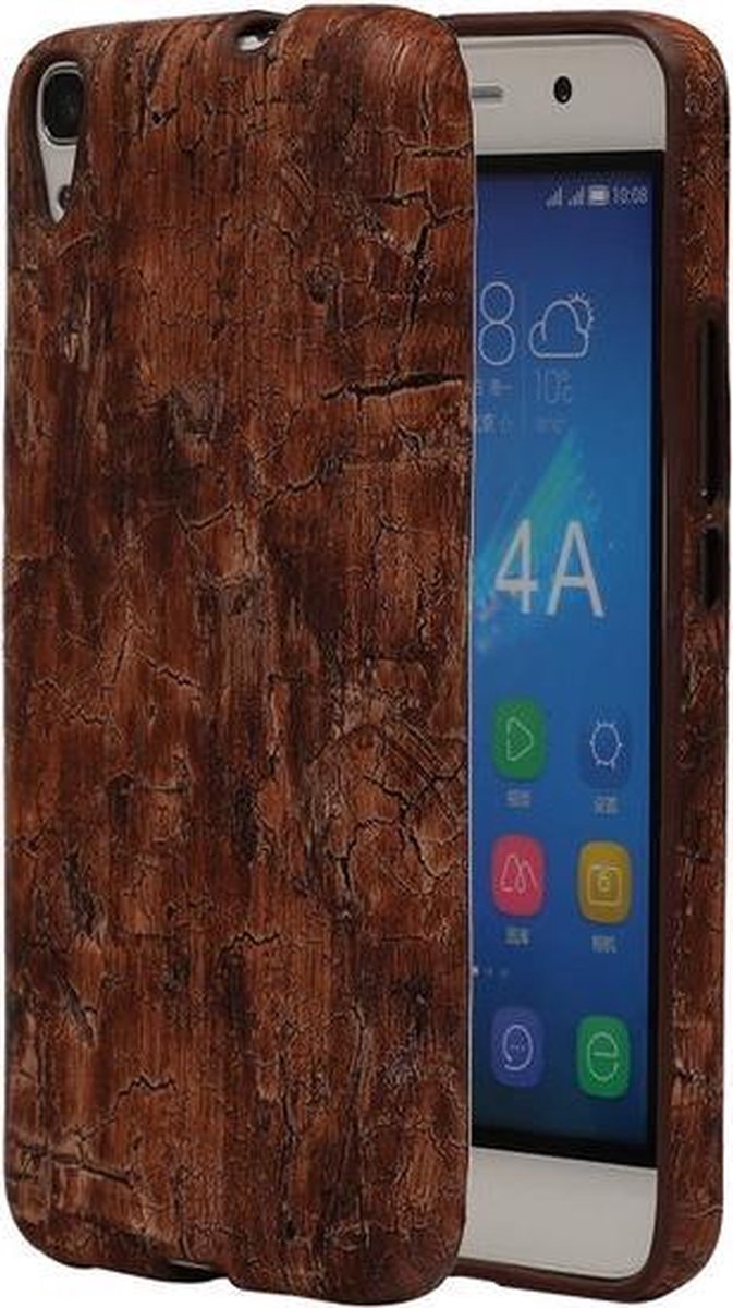 Warm Bruin Hout Design TPU Cover Case voor Huawei Honor Y6 Hoesje