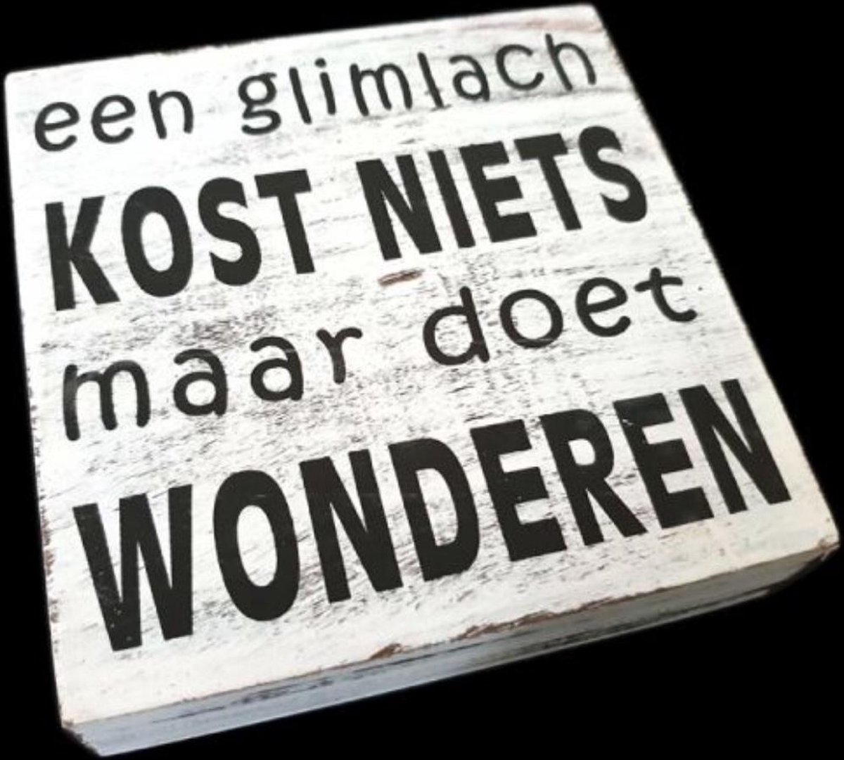 Tekstblok 15 x 15 cm -Een glimlach kost niets - Antique White