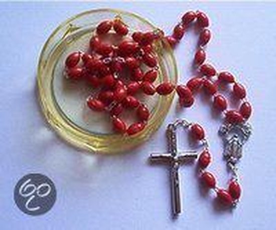 Collier chapelet rouge avec croix