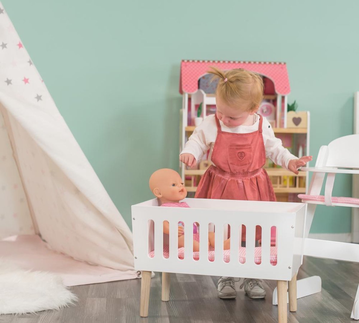 Bandits & Angels Houten Poppenbedje Sweet Dreams Wit - Poppenbed Hout - Geschikt voor Pop tot 46 cm - Inclusief Dekentje - Poppen Bed - Poppen Meubel — afbeelding 8