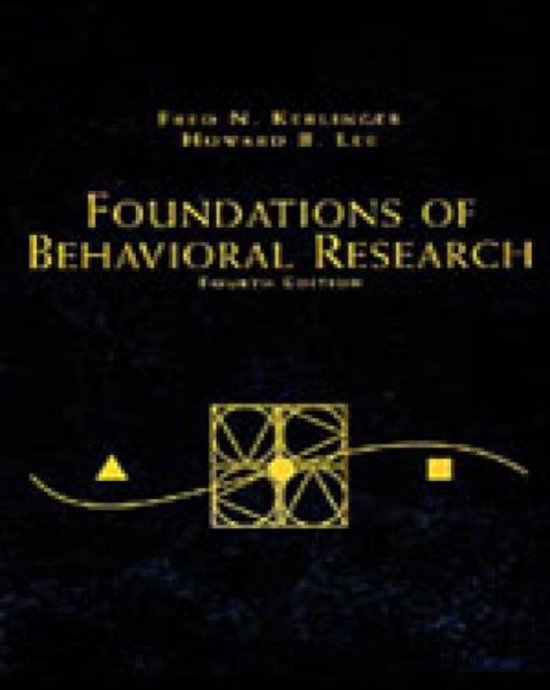 Boekkaft 'Foundations of Behavioral Research', met gele geometrische figuren op een donkere achtergrond.