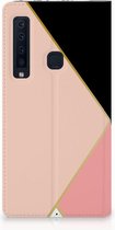 Geschikt voor Samsung Galaxy A9 (2018) Uniek Standcase Hoesje Black Pink Shapes