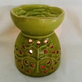 Aromabrander voor geurolie of wax smelt.Mooie aromatherapie-oliebrander in groen keramiek met' Boom van het leven' 10x11cm