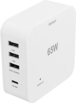 DELTACO USBC-AC119 65W USB Laadstation met USB-C PowerDelivery - Quick Charge - 1,2m - wit