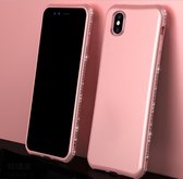 iPhone X / Xs - siliconen backcover met strass rand - roze