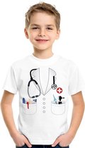 Doktersjas kostuum t-shirt wit voor kinderen M (134-140)