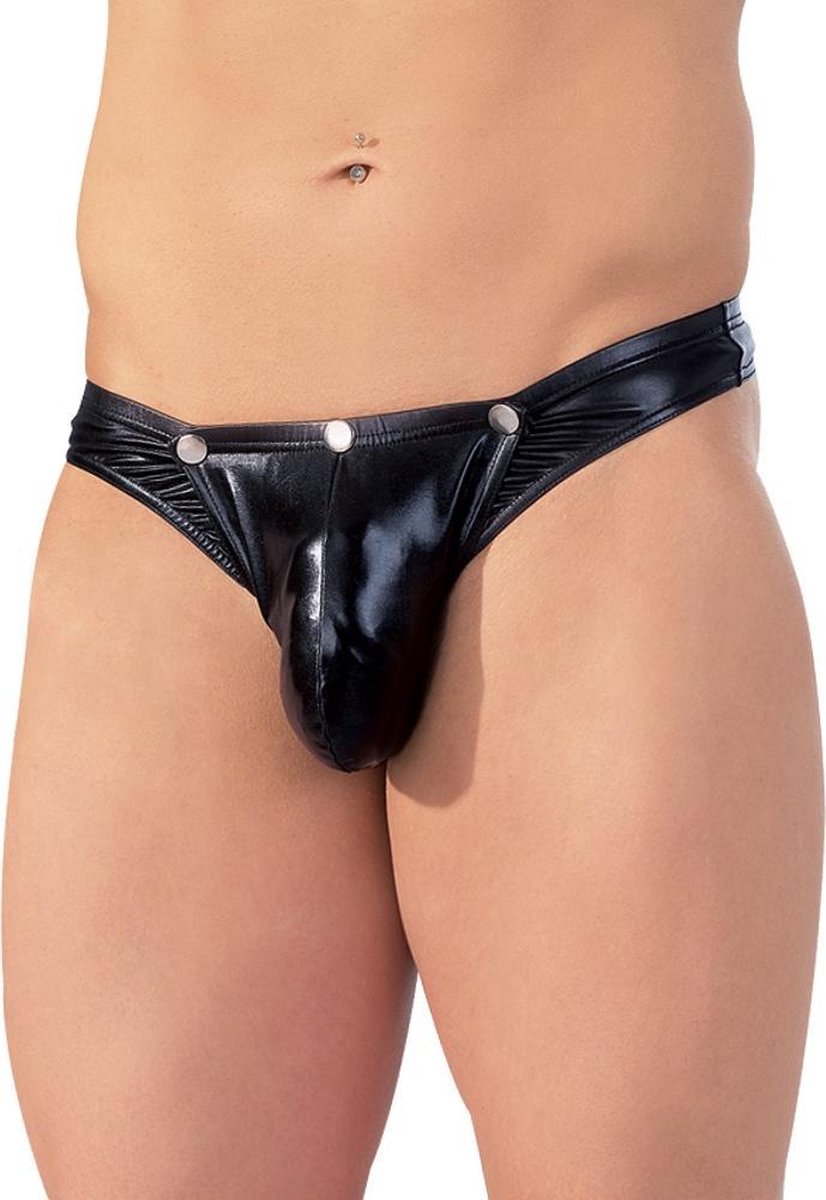 Zwarte Wetrlook slip met drukkers - Maat L