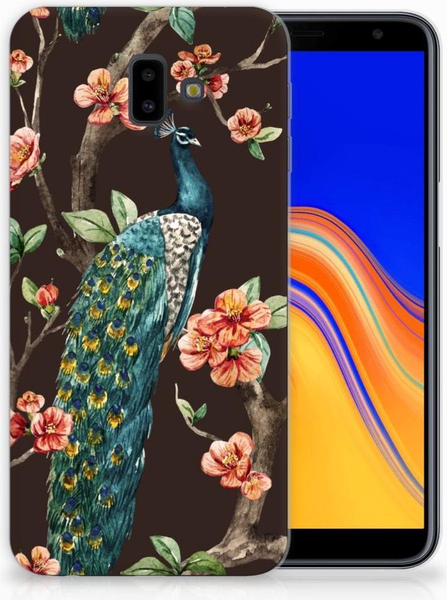 Samsung Galaxy J6 Plus (2018) TPU Hoesje Pauw met Bloemen