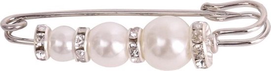 Fako Bijoux® - Broche décorative / Broche écharpe - Perles & Strass - 57mm - Couleur argent
