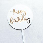 Taartdecoratie Happy Birthday Wit Goud | Taartversiering Verjaardag