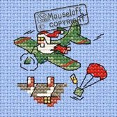 Mini Borduurpakketje ( 6 x 6 cm )  Kerstman In Vliegtuig - Mouseloft