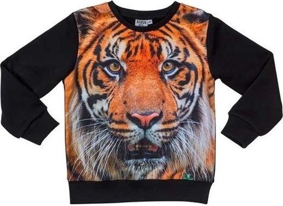 Zwarte sweater met tijger voor kinderen 128 (8-9 jaar) | bol.com