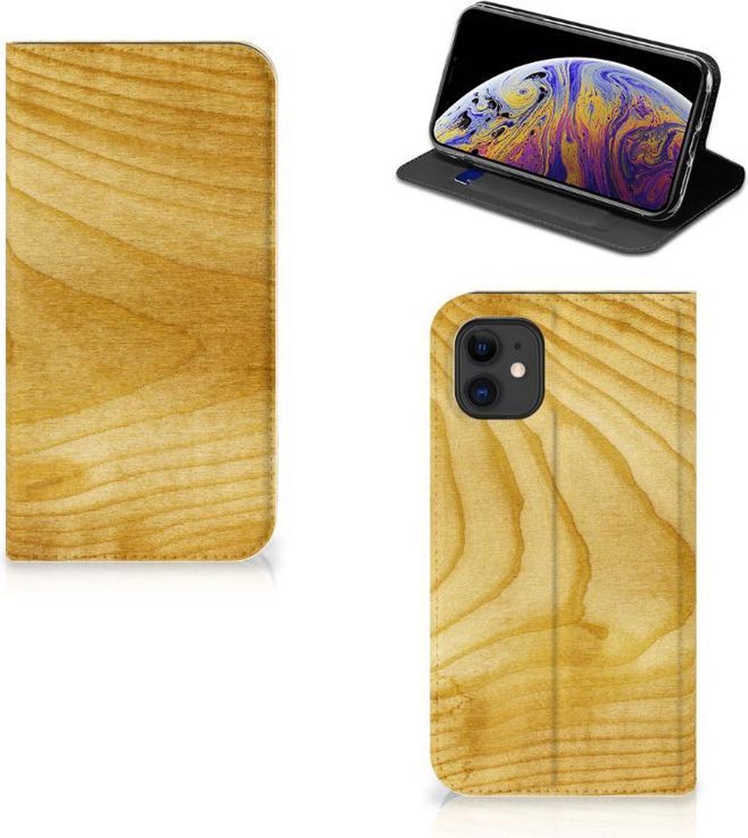 Apple iPhone 11 Book Wallet Case Licht Hout