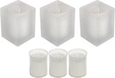 3x Matte glazen kaarsenhouders met kaars en 3x navullingen 7 x 10 cm 24 branduren - Geurloze kaarsen - Woondecoraties