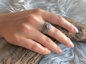 Bewerkte Bali style zilveren ring Rose Quartz