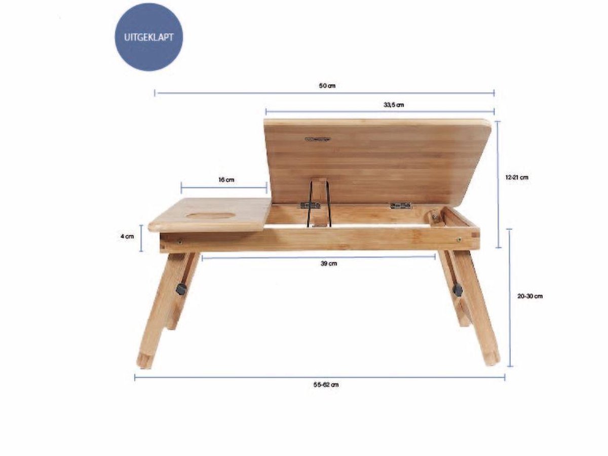 Bedtafel bamboe Tafeltje voor laptop of ontbijt op bed Ontbijttafeltje