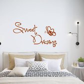 Muursticker Sweet Dreams Met Vlinder -  Bruin -  80 x 46 cm  -  slaapkamer  engelse teksten  alle - Muursticker4Sale