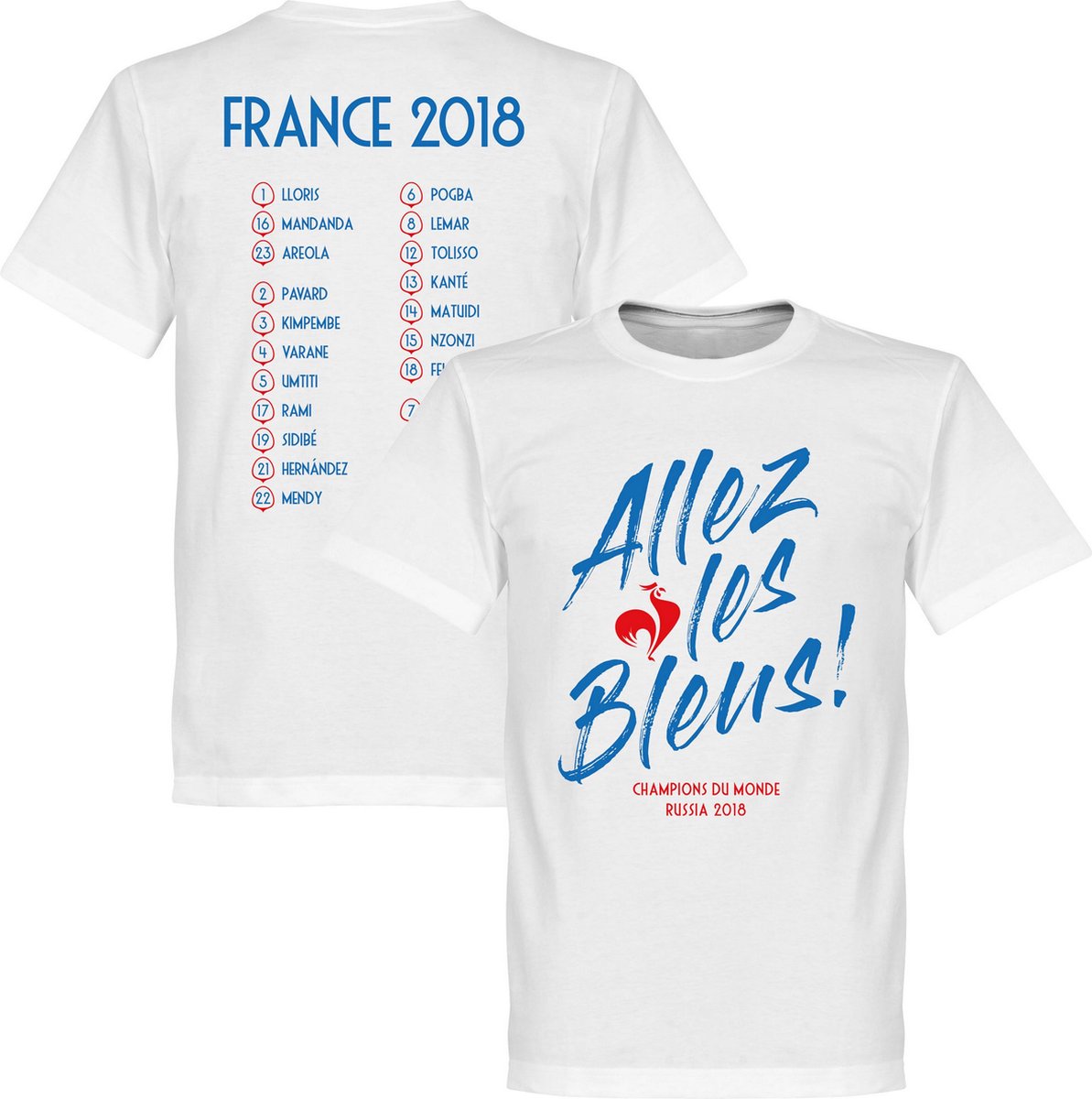 Frankrijk Allez Les Bleus WK 2018 Selectie T-Shirt - Wit - XXXXL