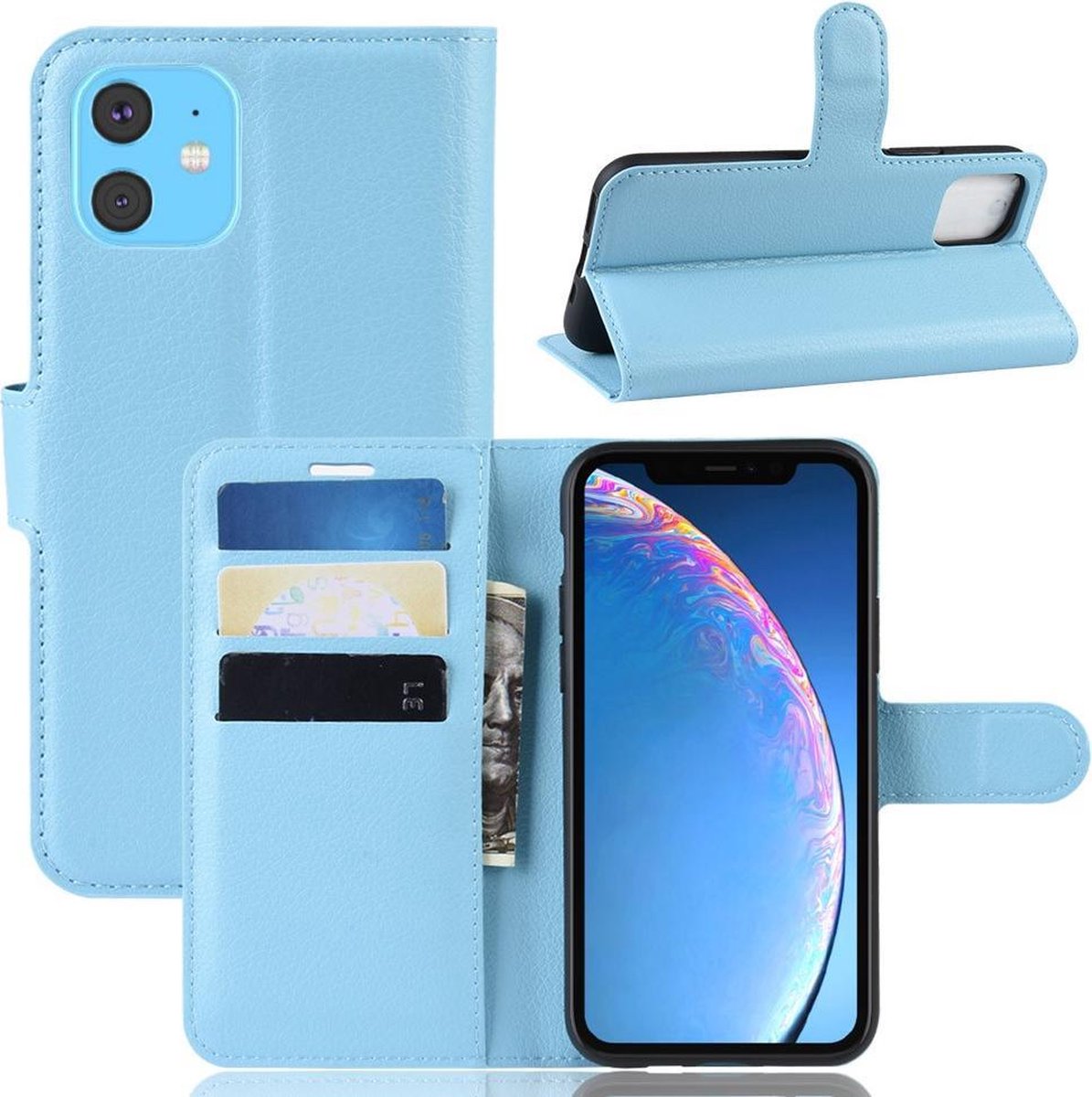 Book Case - Geschikt voor iPhone 11 Hoesje - Lichtblauw