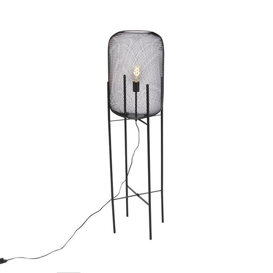 QAZQA bliss_mesh - Moderne Vloerlamp | Staande Lamp - 1 lichts - H 1350 mm - Zwart - Woonkamer | Slaapkamer