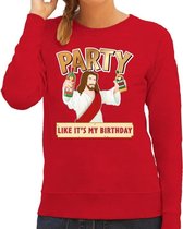 Foute kersttrui / sweater  Party like it is my birthday rood voor dames - kerstkleding / christmas outfit S (36)