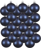 24x Donkerblauwe glazen kerstballen 8 cm - Mat/matte - Kerstboomversiering donkerblauw