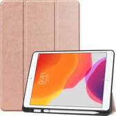 Tablet hoes geschikt voor iPad 2021 / 2020 / 2019 Hoes met Apple Pencil Houder & Auto Sleep/Wake functie - Tri-Fold book Case - 10.2 inch - Rosé Goud