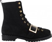 Tango | Bee 143-a black nubuck lace up boot/front strap - black sole/partly studs welt | Maat: 41