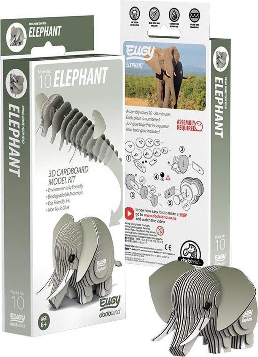 EUGY 3D Puzzel - Olifant - Wilde Dieren - Duurzaam - Verzamel Ze Allemaal - 6 Jaar