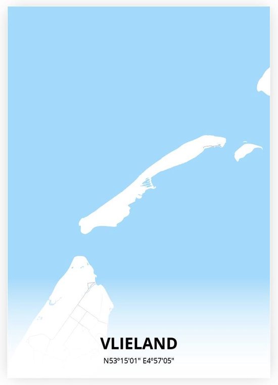 Vlieland plattegrond - A2 poster - Zwart blauwe stijl