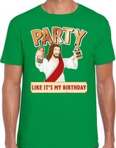 Fout kerst t-shirt groen - party Jezus - Party like its my birthday voor heren - kerstkleding / christmas outfit 2XL