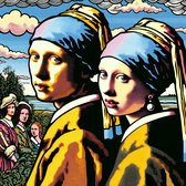 Pop art vermeer schilderij | Moderne twist op Vermeer: een bruisende ode aan pop art | Kunst - 40x40 centimeter op Dibond | Foto op Dibond