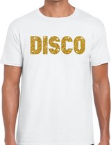 Bellatio Decorations Verkleed T-shirt heren - disco - wit - gouden glitter - 70s/80s - carnaval S