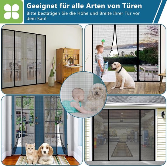 Magnetisch vliegengaas 200 x 230 cm Automatisch Sluitend Magnetisch Scherm Deur,met magneten en onderste gewichtsbalk voor Balkon Woonkamer- Of Terrasdeur - Zwart