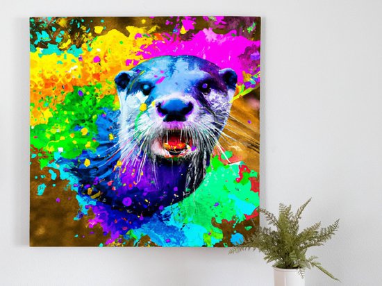Aurora of colorful otters | Aurora of Colorful Otters | Kunst - 20x20 centimeter op Canvas | Foto op Canvas - wanddecoratie schilderij