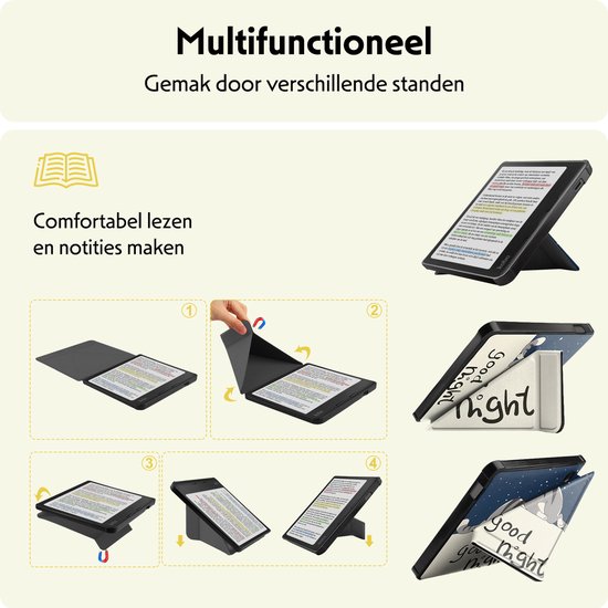 Hoesje Geschikt voor Kobo Libra Colour Hoes Bescherm Hoesje Case Sleep Cover Trifold - Hoes Geschikt voor Kobo Libra Colour Hoesje - Kat van Hoesje  — afbeelding 3