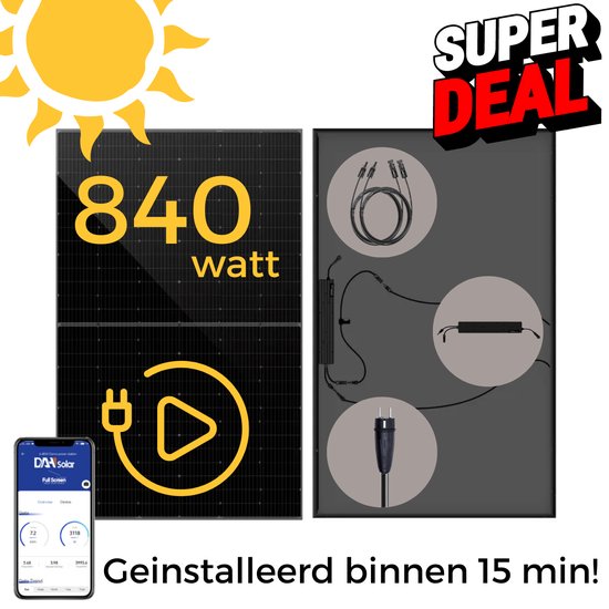 Foto: Zonnepanelen met stekker zonnepanelen compleet pakket plug play inclusief omvormer 840 watt fullblack