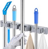 Broom Holder for Wall with 4 Holders and 5 Hooks - Holder Organizer for Home Kitchen Garage Garden