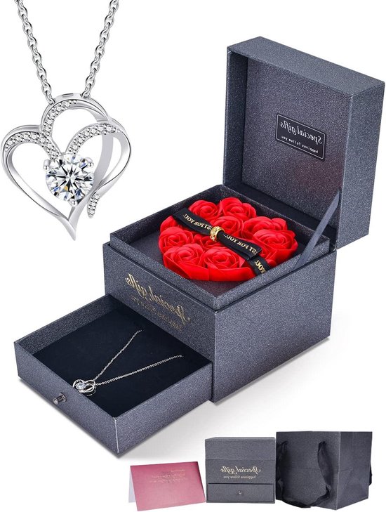 Eeuwige rozen in hartvorm - halsketting - romantisch cadeau