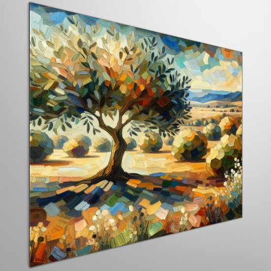 Olieverf olijfboom schilderij | Verfijnde pracht: een schilderij van een weelderige olijfboom | Kunst - 40x40 centimeter op Canvas | Foto op Canvas