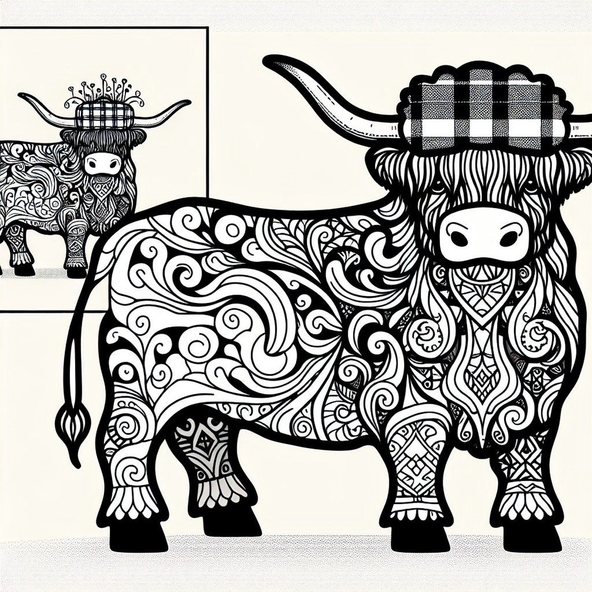 Doodle schotse hooglander schilderij | Schotse hooglander stylerend in verf met artistieke
