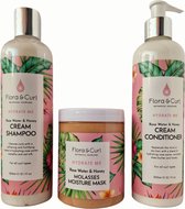 Flora & Curl Hydrate Me Rose Water and Honey Trio Shampoo 300ml + Conditioner 300ml + Moisture Mask 300ml