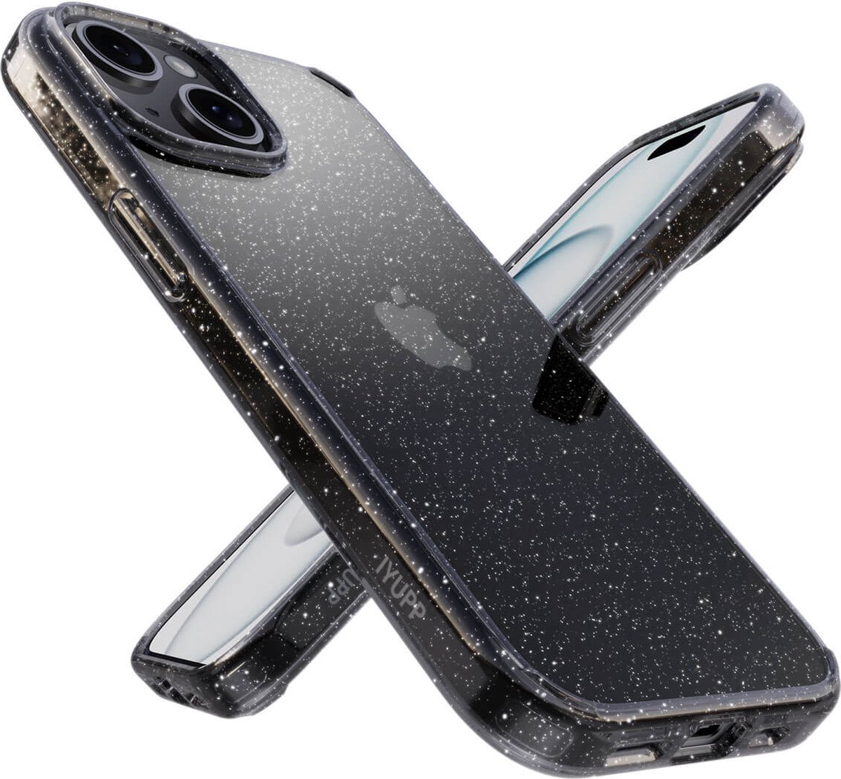 IYUPP Glitter Hoesje Geschikt voor iPhone 13 Hoesje met Glitters - Shockproof Back Cover - Zwart Transparant
