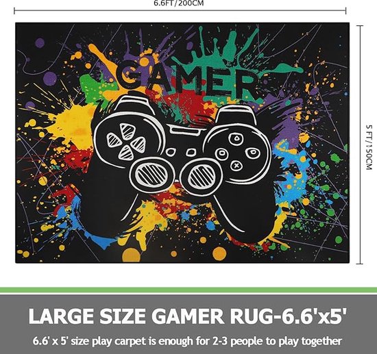 Tapijt slaapkamer moderne gamer 3D controller tiener kind jongen woonkamer tapijt antislip graffiti spel console decoratie tapijt zwart paars roze flanel zachte tapijten (kleur 1,120 x 160 cm