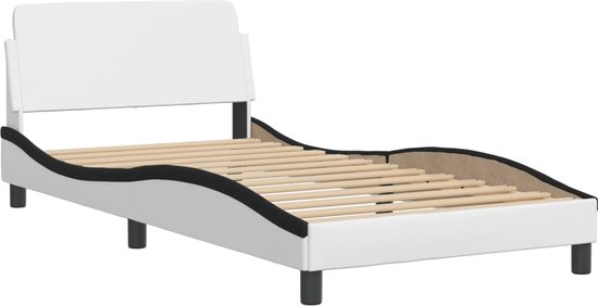 vidaXL - Bedframe - met - hoofdbord - kunstleer - zwart - en - wit - 100x200 - cm