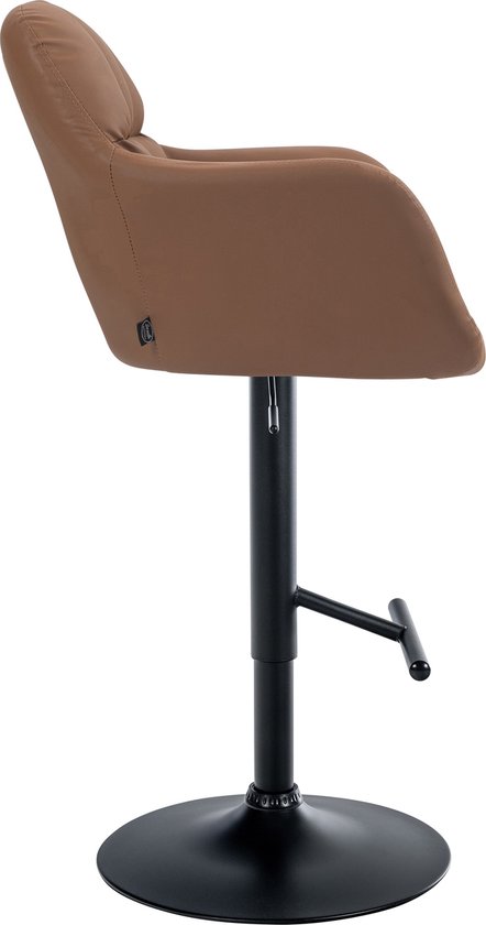 Tabouret de bar CLP Natoma - Avec dossier - Ajustable - Avec repose-pieds - Simili cuir - Métal noir mat marron clair