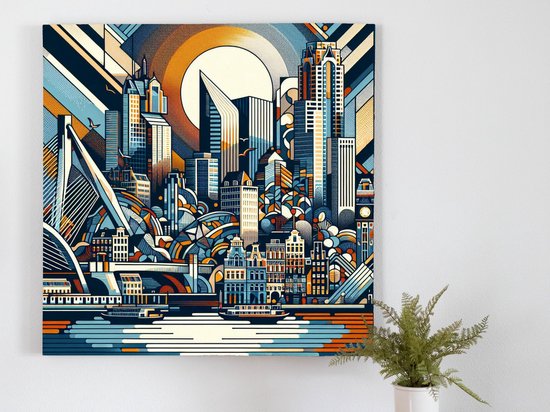 Abstract rotterdam schilderij | Ritmische architecturale symfonie van de stedelijke gestalte in Rotterdam | Kunst - 30x30 centimeter op Canvas | Foto op Canvas